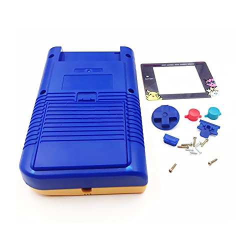 Carcasa Carcasa para reemplazo de edición limitada de Pokémon, para consola For Nintendo Game Boy Gameboy Classic GB, amarillo superior e inferior azul + superficie de espejo / botones / tornillos