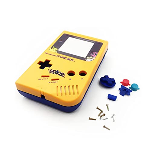 Carcasa Carcasa para reemplazo de edición limitada de Pokémon, para consola For Nintendo Game Boy Gameboy Classic GB, amarillo superior e inferior azul + superficie de espejo / botones / tornillos