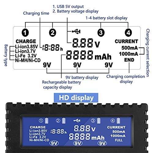 Cargador Cargador de batería Pantalla LCD Cargador de batería Universal para baterías Li-Ion 18650 Baterías Li-Ion/IMR/INR/ICR / LiFePO4