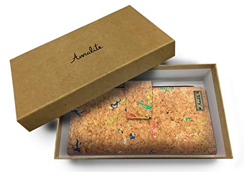Cartera Grande Trifold Vegana Amalite, con Protección RFID, Gran Capacidad, Tarjetero Hecho de Corcho, Ecológico y Sin Crueldad