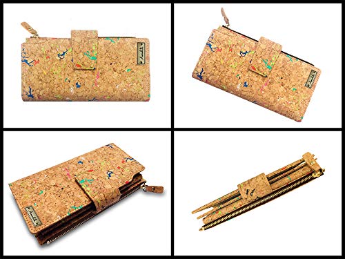 Cartera Grande Trifold Vegana Amalite, con Protección RFID, Gran Capacidad, Tarjetero Hecho de Corcho, Ecológico y Sin Crueldad