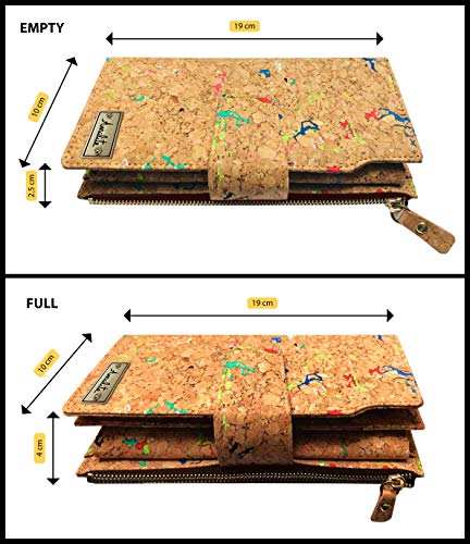 Cartera Grande Trifold Vegana Amalite, con Protección RFID, Gran Capacidad, Tarjetero Hecho de Corcho, Ecológico y Sin Crueldad