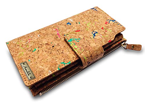 Cartera Grande Trifold Vegana Amalite, con Protección RFID, Gran Capacidad, Tarjetero Hecho de Corcho, Ecológico y Sin Crueldad