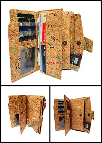 Cartera Grande Trifold Vegana Amalite, con Protección RFID, Gran Capacidad, Tarjetero Hecho de Corcho, Ecológico y Sin Crueldad