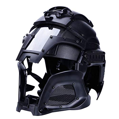 Casco para paintball militar táctico con lente de PC, casco táctico de cubierta completa, accesorios para CS War-Game Shooting (Bk)