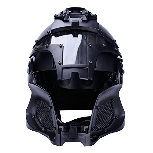 Casco para paintball militar táctico con lente de PC, casco táctico de cubierta completa, accesorios para CS War-Game Shooting (Bk)