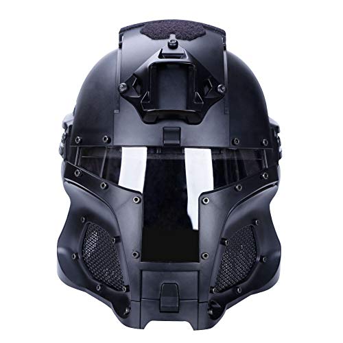 Casco para paintball militar táctico con lente de PC, casco táctico de cubierta completa, accesorios para CS War-Game Shooting (Bk)