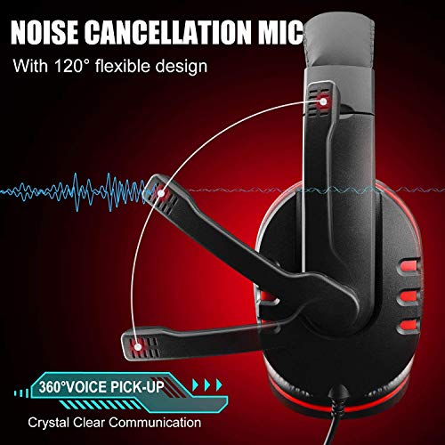 Cascos Gaming PS4, Gezimetie Auriculares Gaming PS4 PC con Microfono Diadema, Cascos Gamer Headset Estéreo con Orejeras Cómodas,Gaming Headset con Control de Volumen para Xbox One Switch Tableta