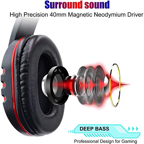 Cascos Gaming PS4, Gezimetie Auriculares Gaming PS4 PC con Microfono Diadema, Cascos Gamer Headset Estéreo con Orejeras Cómodas,Gaming Headset con Control de Volumen para Xbox One Switch Tableta
