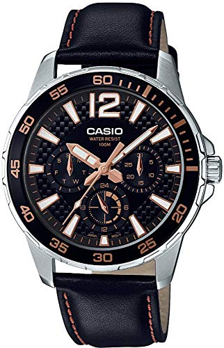 Casio MTD330L-1A3V Men's Marine Sport Leather Band 50M Multifunction Black Dial Watch