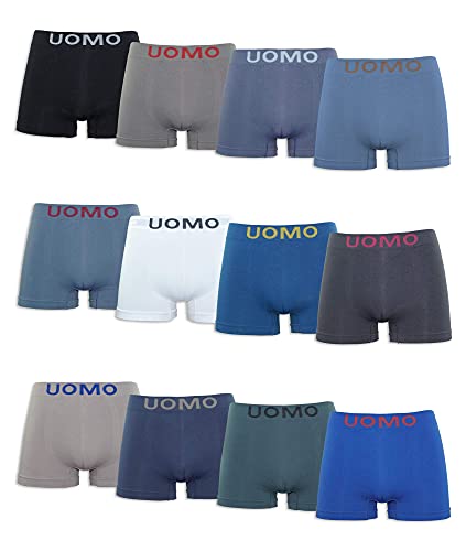 Channo Pack de 12 - Calzoncillos de Hombre, Boxer Lycra, sin Costuras Liso y con Color Uniforme (L)