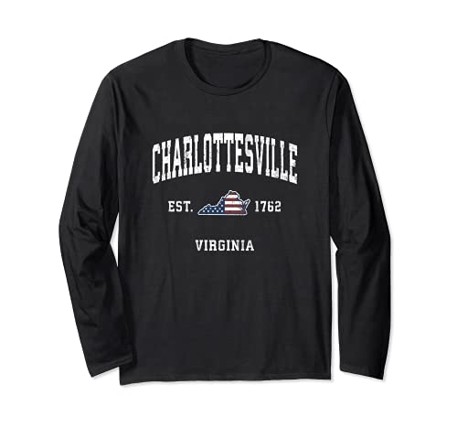 Charlottesville Virginia VA - Bandera americana vintage Manga Larga