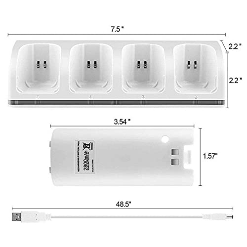 CICMOD Base de Carga 4 Baterías Recargables para Wii Control Remoto Capacidad 2800mAh, Blanco