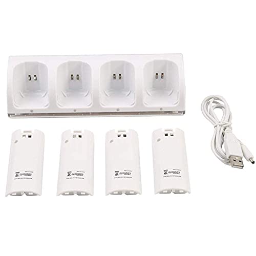 CICMOD Base de Carga 4 Baterías Recargables para Wii Control Remoto Capacidad 2800mAh, Blanco