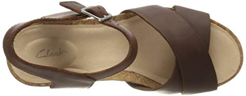 Clarks Flex Sun Sandalias de Talón Abierto Mujer, Marrón (Tan Leather Tan Leather), 35.5 EU