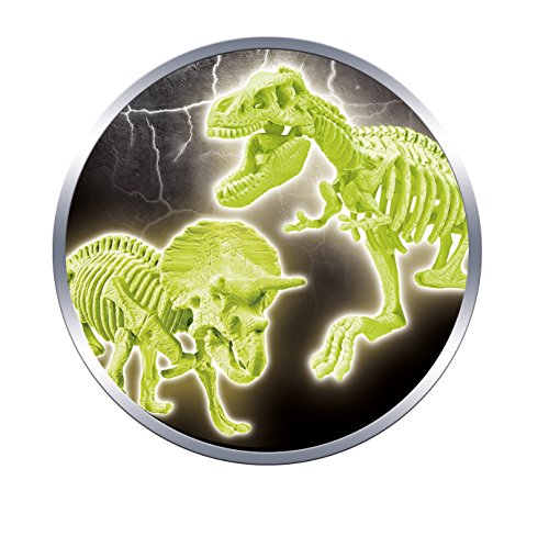Clementoni-55054 - Arqueojugando T-Rex y Triceratops fosforescente - juego científico para excavar y montar dinosaurios a partir de 7 años