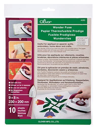 Clover Wonder Fusible, Hojas de 9 x 8 Pulgadas, 10 Unidades