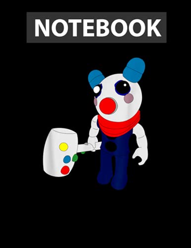 Clowny Piggy with Mallet - Video Game Pig - Gamer - Rob Lox 8.5''x11'' in 130 Pages Journal Notebook