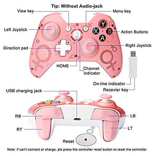 Controlador de juegos USB inalámbrico N1 2.4GHz para Xbox One, Xbox Series X, PS3, PC con Windows, Gamepad de vibración de motor dual (rosado)