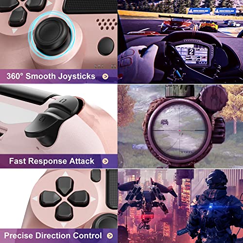 Controlador inalámbrico para PS4, Bluetooth Gamepad para PlayStation 4 / PRO / 3, DualShock 4 Console con panel táctil de auriculares y mini LED Pantalla - Rosa