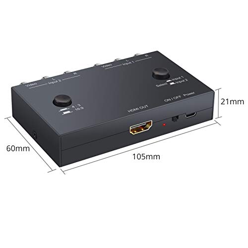 Convertidor AV 3RCA a HDMI Adaptador de AV a HDMI Conmutador AV Switch RCA Audio y Video Soporta NTSC PAL Cambio de Resolucion 4：3 y 16：9 para N64 Consolas DVD STB Proyector TV