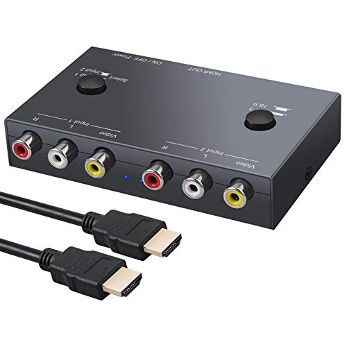 Convertidor AV 3RCA a HDMI Adaptador de AV a HDMI Conmutador AV Switch RCA Audio y Video Soporta NTSC PAL Cambio de Resolucion 4：3 y 16：9 para N64 Consolas DVD STB Proyector TV