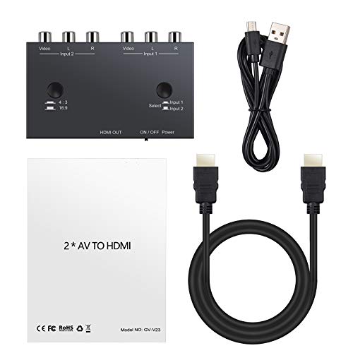 Convertidor AV 3RCA a HDMI Adaptador de AV a HDMI Conmutador AV Switch RCA Audio y Video Soporta NTSC PAL Cambio de Resolucion 4：3 y 16：9 para N64 Consolas DVD STB Proyector TV