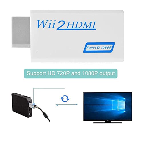 Convertidor Wii 2 a HDMI portátil, 720p / 1080P Salida de Alta Definición Adaptador de Audio y Video Plug & Play para Computadora Altavoz / Auricular