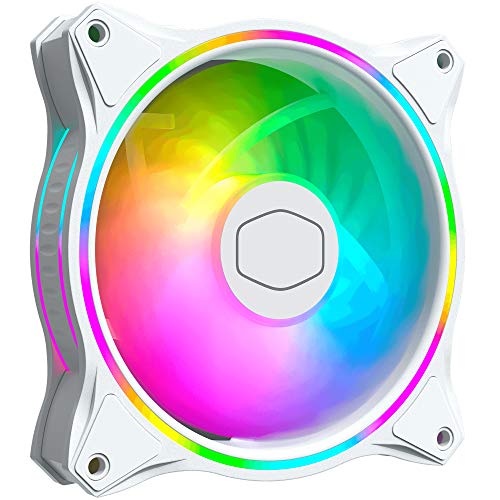 Cooler Master MasterFan MF120 Halo Edición Blanca ARGB: Ventilador de Caja y Refrigerador, Doble Anillo Iluminación ARGB, Diseño Aspa Híbrido, Sensor Protección y Amortiguador Vibración, 120mm Blanco