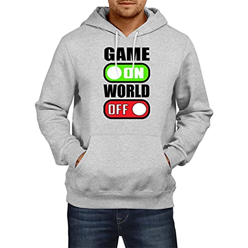 Cprint Gamer Hoodie Men Sweatshirt Game On World Off Nerd Arcade Video Game PC Game Old School Gamer Gift ( Grey, L )