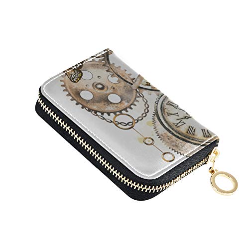 CreditCardHolderCase Steam Punk Acuarela Ilustración Flores Silvestres Llaves CardMoneyHolder Cuero PU Zip-Around Tamaño Compacto MiniCreditCardMonedero para Mujeres Damas niñas Cartera Minimalista