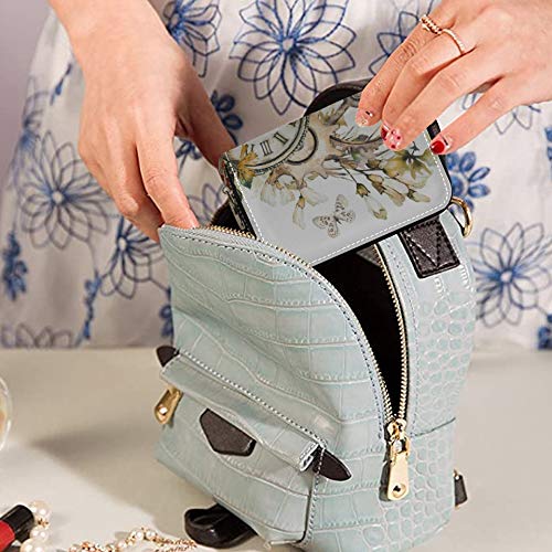 CreditCardHolderCase Steam Punk Acuarela Ilustración Flores Silvestres Llaves CardMoneyHolder Cuero PU Zip-Around Tamaño Compacto MiniCreditCardMonedero para Mujeres Damas niñas Cartera Minimalista