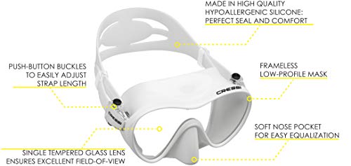 Cressi F1 Mask Máscara Monocristal Tecnología Frameless, Unisex, Blanco, L