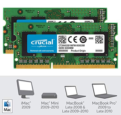 Crucial CT2K4G3S1067M - Kit de Memoria para Mac de 8 GB (4 GB x 2, DDR3/DDR3L, 1066 MT/s, PC3-8500, SODIMM, 204-Pines)