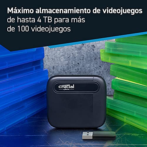 Crucial X6 1 TB SSD portátil – de hasta 540 MB/s – USB 3.2 – USB-C - CT1000X6SSD9 Unidad de estado sólido externa + USB-C to USB-A Adapter – CTUSBCFUSBAMAD