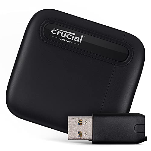 Crucial X6 1 TB SSD portátil – de hasta 540 MB/s – USB 3.2 – USB-C - CT1000X6SSD9 Unidad de estado sólido externa + USB-C to USB-A Adapter – CTUSBCFUSBAMAD