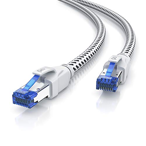 CSL - Cable de red CAT.8, 40 Gbits, 20 m, revestimiento de algodón, cable LAN, RJ45, cable de datos Cat8, Gigabit Ethernet, velocidad de 40000 Mbits, apantallamiento S/FTP PIMF, color blanco