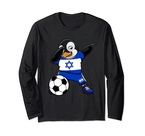 Dabbing Pingüino Israel Fútbol Bandera Israelí Deporte Arte Manga Larga
