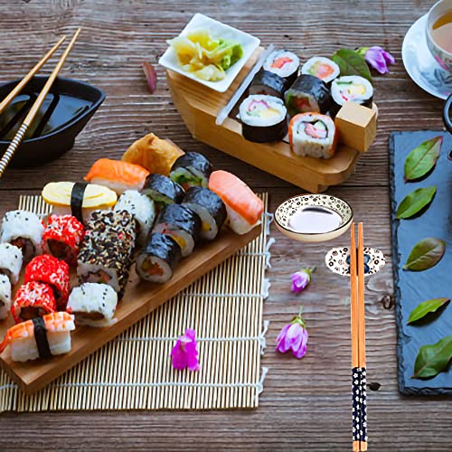 Dätenky Set de sushi de cerámica, juego de vajilla para sushi para cuatro personas, plato, palillos y soporte para palillos (azul)