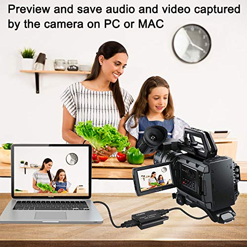 DDS-DUDES Tarjeta de captura de vídeo HDMI con entrada de micrófono de salida de audio, tarjeta de captura HDMI a salida USB 2.0 HD 4K 1080P vídeo para juegos, transmisión en vivo, grabación