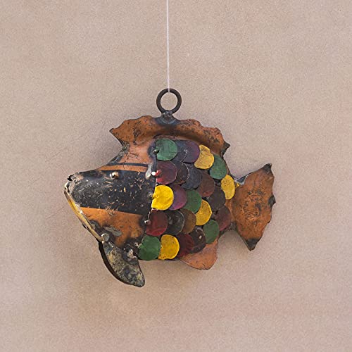 De kulturetm Recycled Iron Hanging Figure Fish Show Piece 5.5 x 1 x 4.5 (LWH) for Home Decoration Wall Decor Living Room Ideal for New Year Birthday Easter Gift (Rafia ()