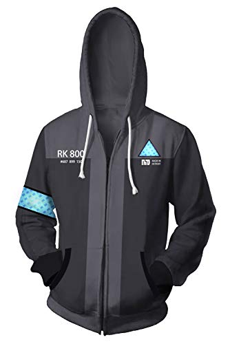 Detroit Become Human Connor RK800 - Sudadera con capucha para cosplay, color negro, XL