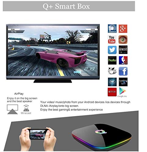 DeWEISN Android 9.0 TV Box, Q Plus Smart Box 4 GB RAM 64 GB ROM H6 Quad-Core Cortex-A53 Mali T720 GPU Reproductor multimedia WiFi 2.4 GHz Soporte 6K H.265 HD 10/100M LAN con USB 3.0 Media Player