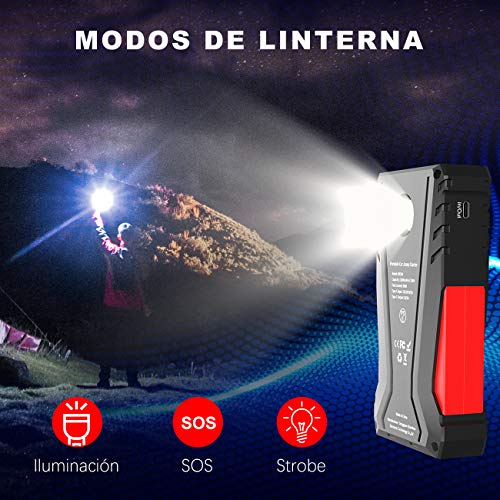 DINKALEN Arrancador de Coches, 12800mAh 800A Arrancador de Baterias de Coche (para 6.0L de Gasolina o 5.0L de Diesel), con Pantalla LCD, Carga Rápida QC3.0 y Type C (negro)