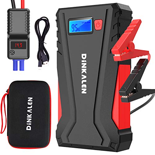 DINKALEN Arrancador de Coches, 12800mAh 800A Arrancador de Baterias de Coche (para 6.0L de Gasolina o 5.0L de Diesel), con Pantalla LCD, Carga Rápida QC3.0 y Type C (negro)