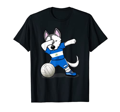 Divertido Dabbing Husky Perro Vóleibol de Nicaragua Bandera Camiseta
