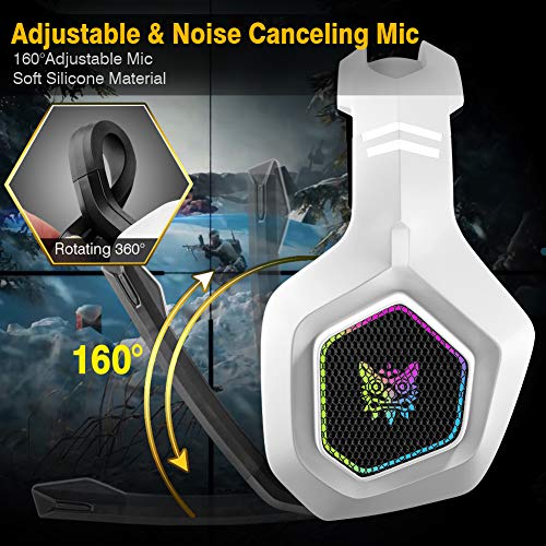 DIZA100 Auriculares para videojuegos para PS5, sonido envolvente de 3,5 mm, auriculares con cable con luz RGB y micrófono ajustable para PS4, PC, Xbox One