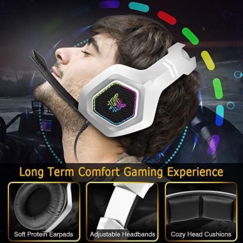 DIZA100 Auriculares para videojuegos para PS5, sonido envolvente de 3,5 mm, auriculares con cable con luz RGB y micrófono ajustable para PS4, PC, Xbox One