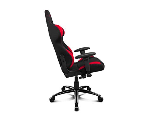 Drift DR100BR - Silla Gaming profesional, tela, reposabrazos 2D, piston clase 4, asiento basculante, altura regulable, respaldo reclinable, cojines lumbar y cervical, color negro/rojo