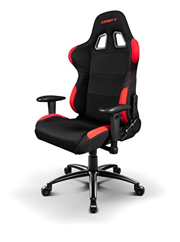 Drift DR100BR - Silla Gaming profesional, tela, reposabrazos 2D, piston clase 4, asiento basculante, altura regulable, respaldo reclinable, cojines lumbar y cervical, color negro/rojo